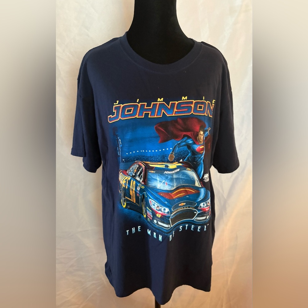 Jimmie Johnson Superman Vintage Tee with Racing Graphic NASCAR Superhero